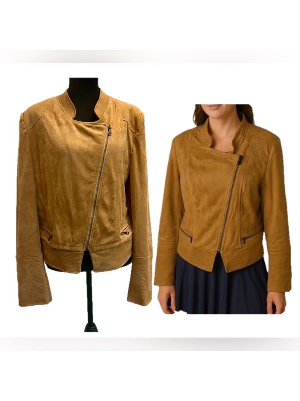 Robert Rodriguez Ayana faux suede moto jacket camel color L asymmetrical zipper